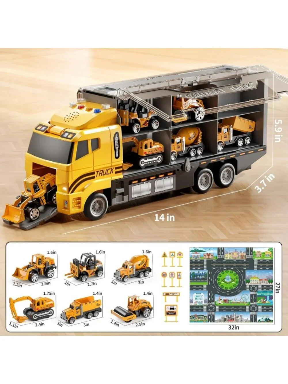 Construction Truck Toy Set for Toddlers with Play Mat & Die-Cast Cars - Perfect